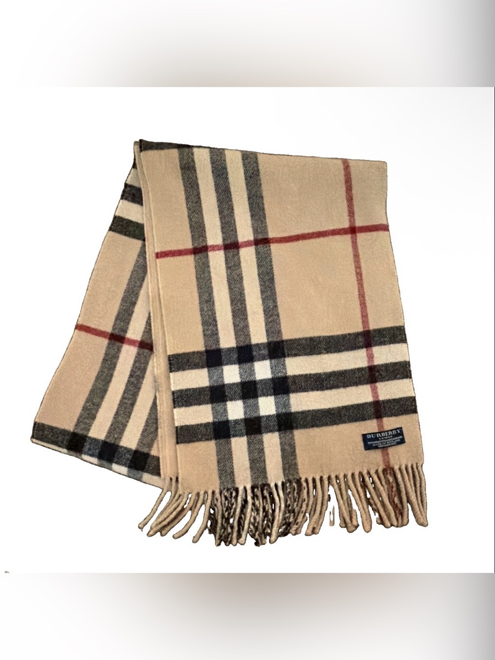 Authentic Burberry Check Scarf 90% Merino Wool 10% Cashmere 70x11in
